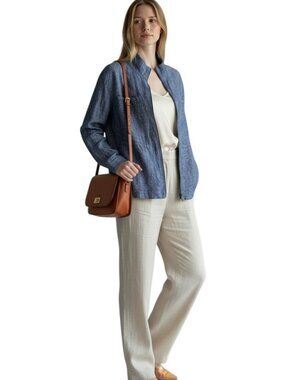 Old Navy Linen Blend Utility Jacket Full Zip Chambray Blue Womens Plus XXL